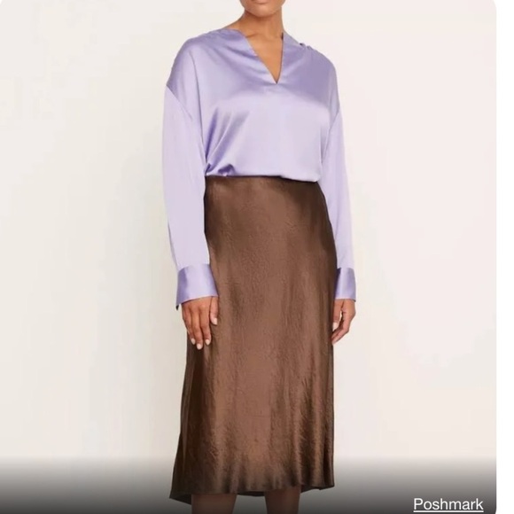 New! Vince satin Slip Midi Skirt Nut Brown silk 1X plus size nwot 33409 - Picture 13 of 13